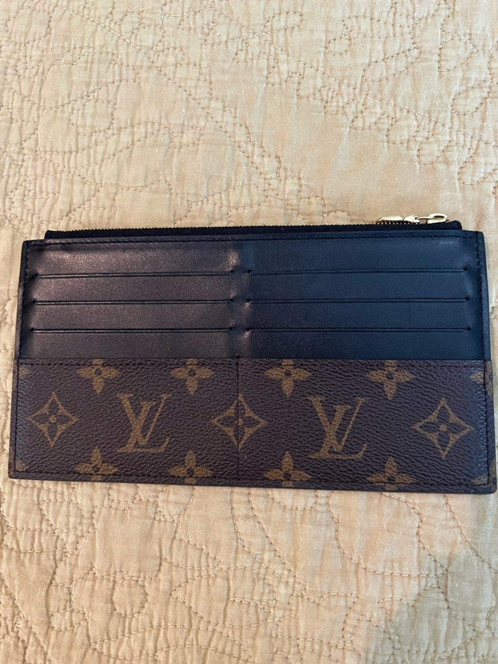Authentic Louis Vuitton Monogram and Black Leather slim purse/wallet/card holder - Picture 3 of 6